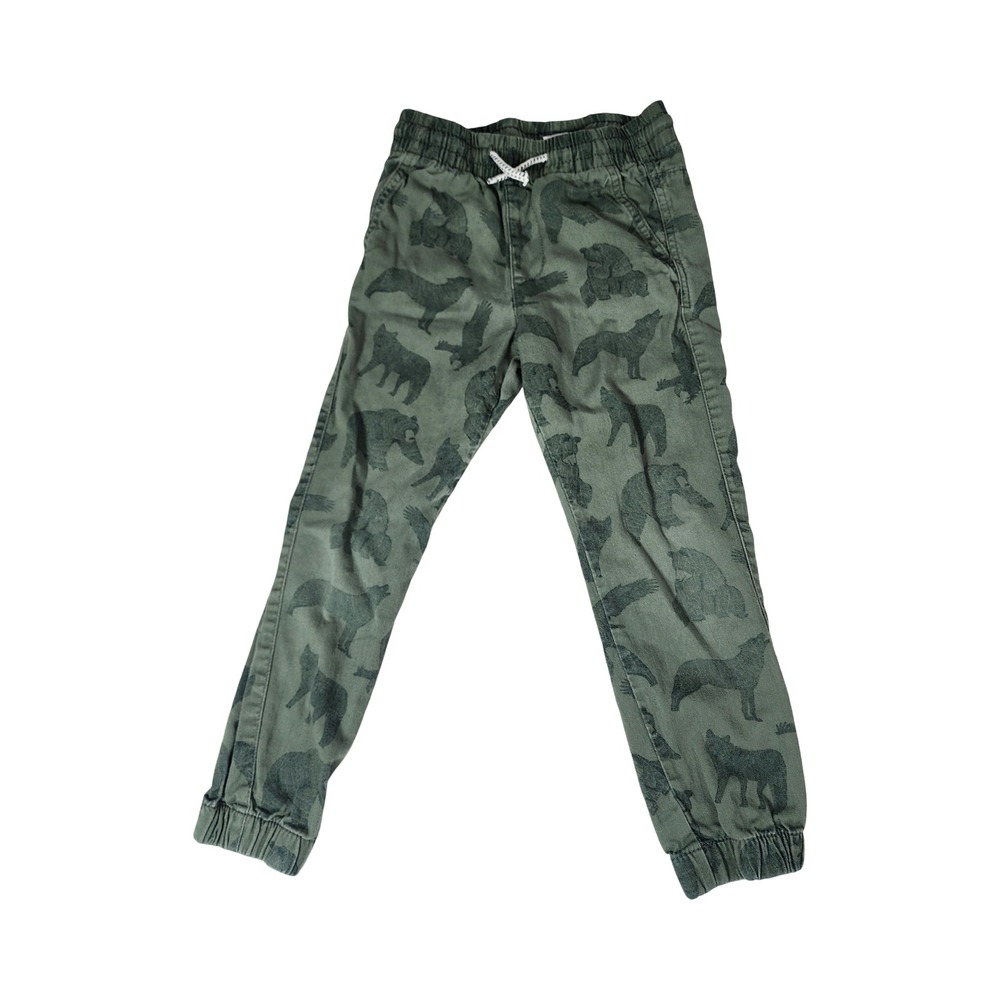 HM Kids Olive Green Woodland Bear Wolf Animal Print Cotton Joggers Size 5-6Y